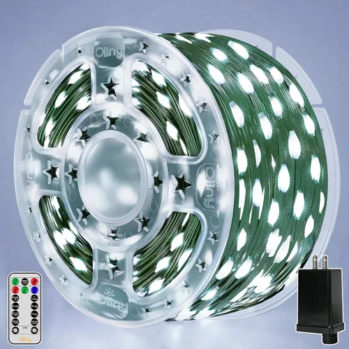 Miniatura 13 de Ollny Luces de Navidad, 198 pies, 600 LED para exteriores, impermeables, con enchufe, luces para árbol de Navidad con 8 modos, control remoto