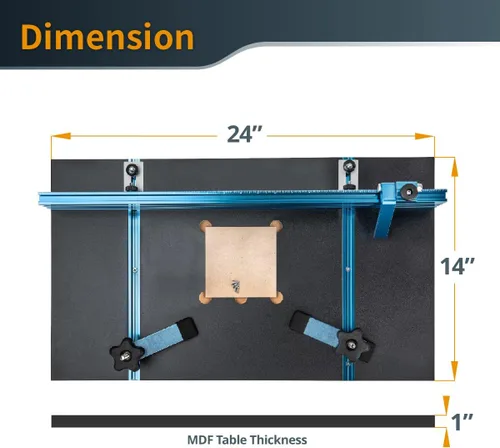 Miniatura 7 de POWERTEC Kit de Accesorios para Mesa de Taladro de Columna con Riel en T, Guía para Taladro de Columna de 14"x24", Escala Grabada con Láser