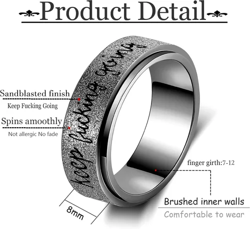 Miniatura 2 de Anillo giratorio para la ansiedad para hombres anillo con inicial de acero inoxidable, anillo antiansiedad, alivio del estrés, anillos para hombres