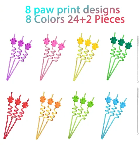Miniatura 6 de Suministros para fiesta de cumpleaños de 24 patas, pajitas para beber con 2 popotes, cepillo de limpieza de patrulla para mascotas, perros