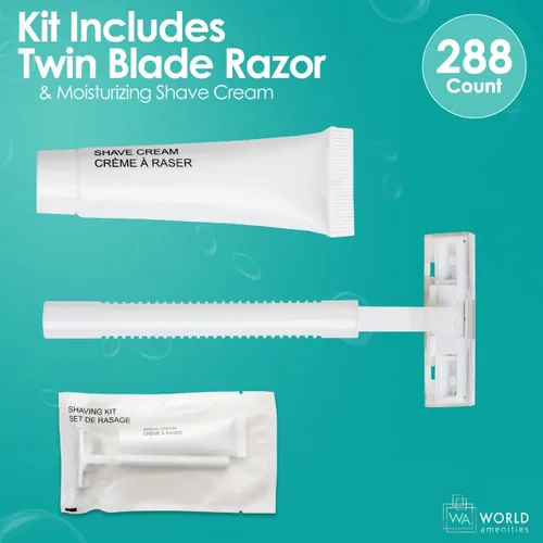 Miniatura 3 de World Amenities Kit de afeitado (Clear Frosted Sachet) - Servicios del hotel 288 unidades - Incluye maquinilla de afeitar de hoja doble y crema