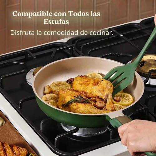 Miniatura 5 de CAROTE Juego de ollas y sartenes antiadherentes, juego de utensilios de cocina, 16 piezas antiadherentes, utensilios de cocina de inducción no Verde