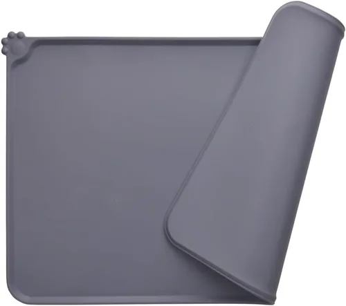 Guardians Tapete de silicona para cuenco de perro y gato, tapete antideslizante para alimentación de mascotas, impermeable, gris, 18.5 x 11.8