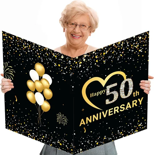 Miniatura 18 de Idealmuzik Tarjeta Jumbo de Feliz 10º Aniversario – Tarjeta de Felicitación de Congratulaciones Grande Plegada de 14x22 Pulgadas con Sobre, Tarjeta