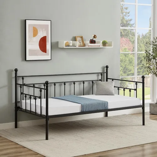 Miniatura 5 de VECELO - Marco de sofá cama de tamaño individual con soporte de listones de acero, cabecero, plataforma de cama para sala de estar, habitación