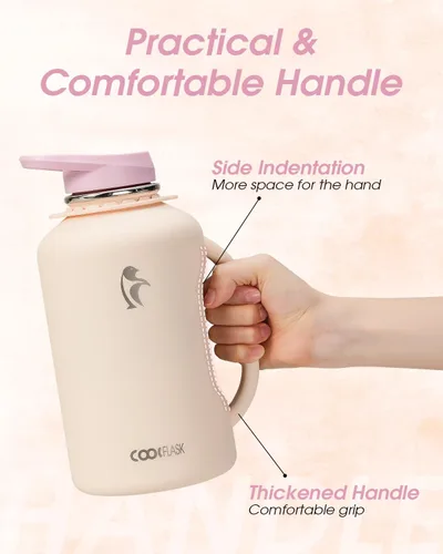 Miniatura 2 de Coolflask - Botella de agua aislada de 64 onzas, jarra de agua de medio galón con asa, popote de acero inoxidable, doble pared, de metal al vacío