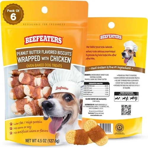 Miniatura 10 de Beefeaters Galletas de mantequilla de maní para perros con pollo real, 13 onzas, horneadas, altas en proteínas y bajas en grasa para perros