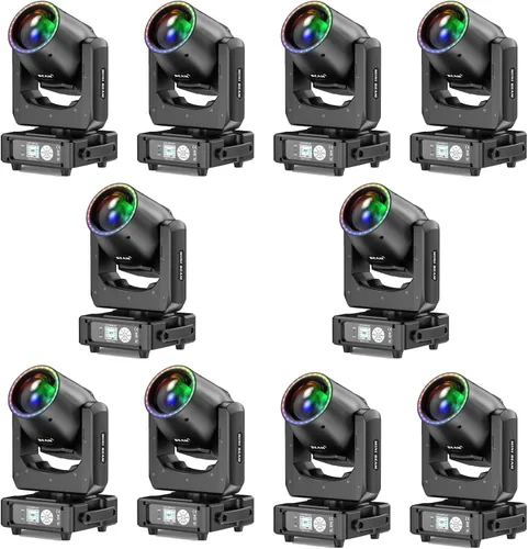 Miniatura 9 de 350W 7R Luz de haz con cabeza móvil y tira LED RGB, control DMX512, sonido activado, efecto de prisma, niebla, arcoíris, 48 prismas y 14 gobos, 14