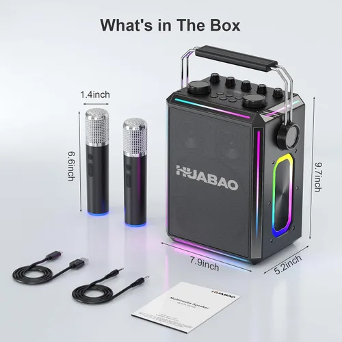 Miniatura 9 de Altavoz portátil de karaoke Bluetooth con 2 micrófonos inalámbricos, luces RGB, ajuste de agudos y graves, efectos de voz, entrada Negro