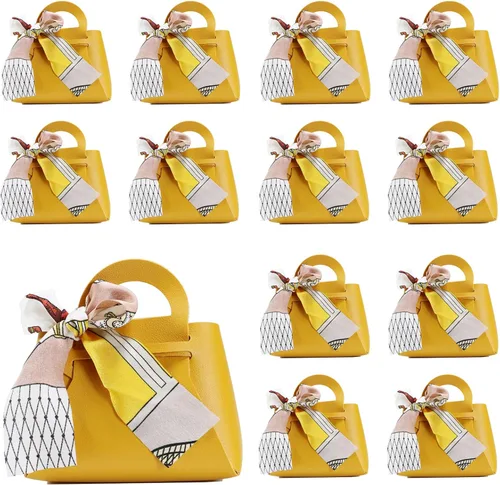 Miniatura 7 de LPEIEB Paquete de 12 Bolsas de Regalo Tipo Candy Bag de Cuero con Cinta, Bolsas de Regalo de Boda de PU con Asa de Cinta, Cajas de Favor de Fiesta
