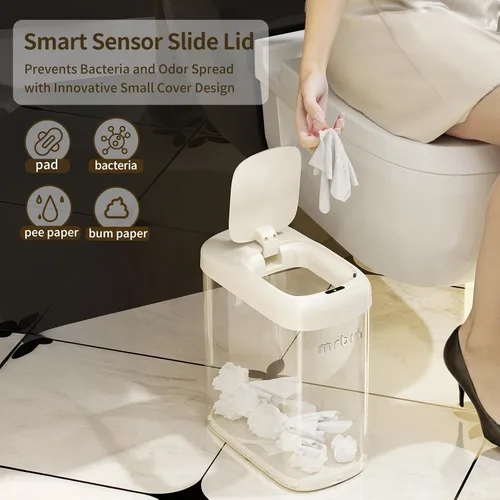 Miniatura 3 de MRBIN Bolsa de absorción con sensor de movimiento, cubo de basura de baño con tapa y ruedas, cesta de basura automática de 2.6 galones