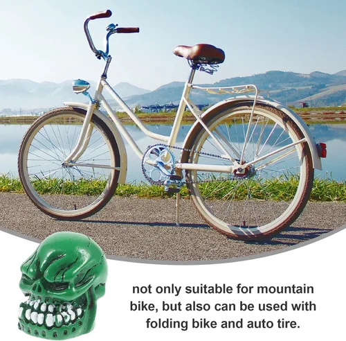 Miniatura 9 de 4pcs Skull Shaped Valve Stem Caps Green Resin Tire Valve Caps Car Motorcycle Bicycle Decorative Accessories