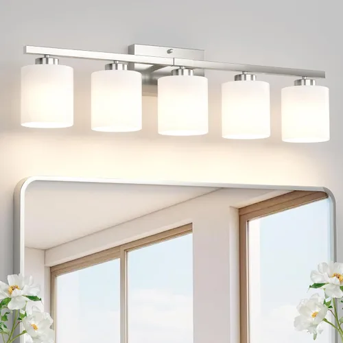 Miniatura 13 de Honesorn Luces Modernas de Tocador - 2 Luces Negras para Baño con Pantalla Esmerilada, E26 Montadas en Pared, Antioxidante