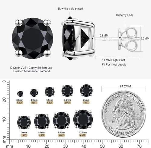 Miniatura 3 de Moissanite Stud Earrings Screw Back 3-10mm 0.2ct-8.0ct 18K White Yellow Rose Gold Plated S925 Sterling Silver Round Cut D Color VVS1 Lab Created