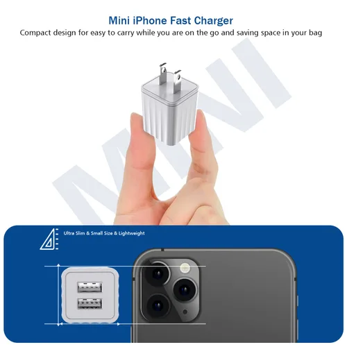 Miniatura 6 de Cargador rápido para iPhone, cargador de pared de doble puerto, paquete de 2 [certificado Apple MFi] de carga rápida de 10 pies, cable Lightning