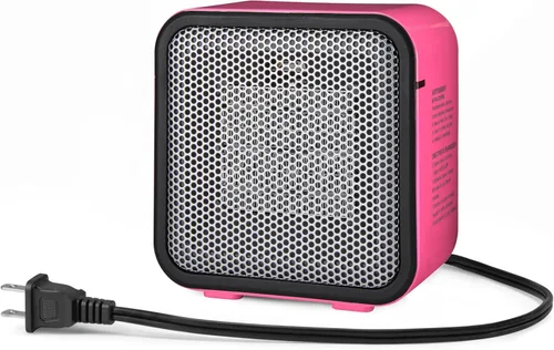 Amazon Basics Calentador de espacio de cerámica, mini calentador para escritorio de oficina, calentador portátil de tienda de campaña (uso en Rosa