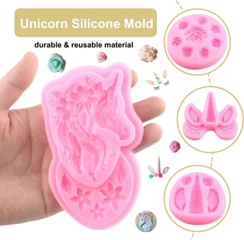Miniatura 2 de ZiXiang Molde de silicona de unicornios con orejas de unicornios, moldes de fondant, molde de flores de rosas para decoración de pasteles, Estilo E