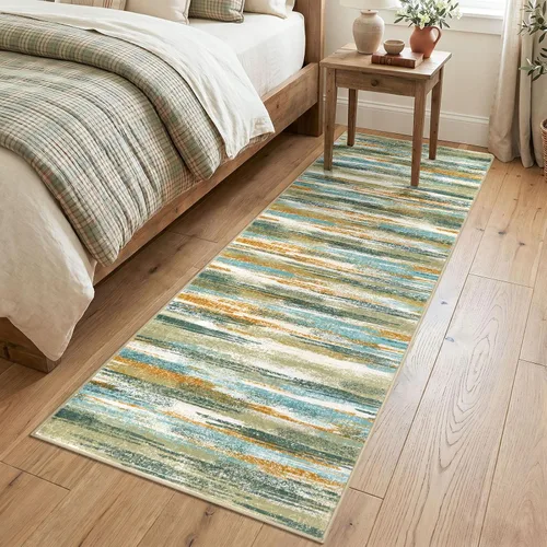 Miniatura 103 de Lansny Alfombra moderna abstracta para entrada de interiores de 2 x 3 pies, lavable, antideslizante, suave, alfombra de área pequeña, color negro