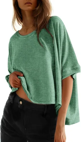 Miniatura 12 de Dokotoo -Camisetas de verano para mujer, color liso, holgadas, de gran tamaño, básicas
