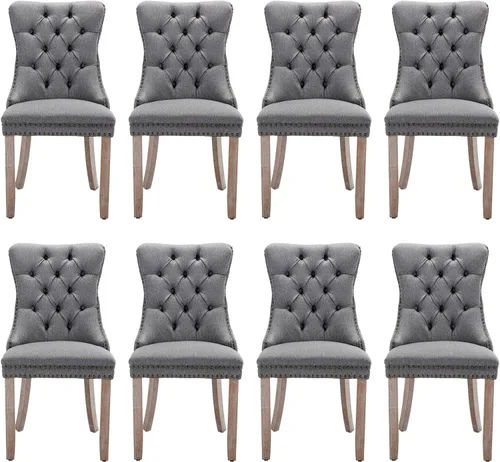 Miniatura 140 de Juego de 2 sillas de comedor tapizadas de terciopelo, sillas laterales de cocina de estilo moderno con ribete de cabeza de clavo y patas de madera
