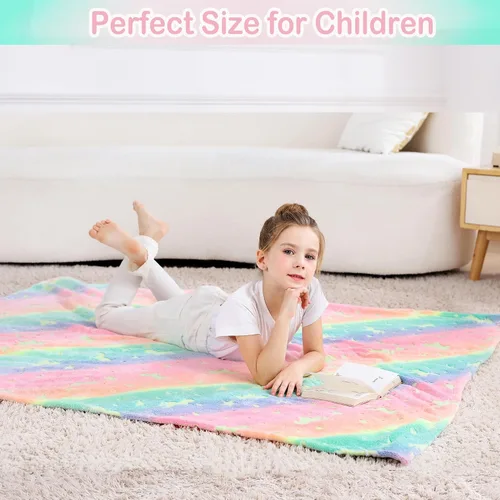 Miniatura 8 de Softan Manta Decorativa de Unicornios para Niños que Brilla en la Oscuridad, Regalos de Manta para Niños y Niñas, Manta de Franela Suave y Acogedora
