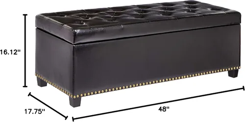 Miniatura 3 de FIRST HILL FHW Messina - Banco otomano de almacenamiento con tapicería de piel sintética y ribete de cabeza de clavos, color negro azabache