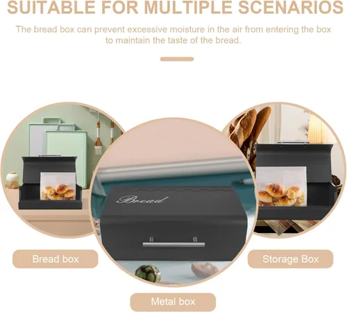 Miniatura 9 de Angoily Cubierta de contenedor de pan multifunción de metal para encimera de cocina, mantiene los productos horneados frescos durante más tiempo