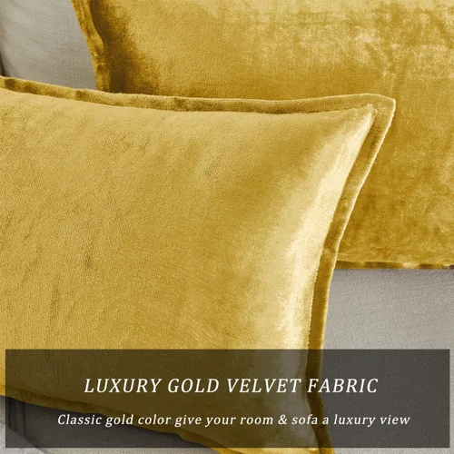 Miniatura 2 de GIGIZAZA Fundas de Almohadas Decorativas de Terciopelo Dorado Lumbar 12x20 Oblongas para Sofá y Sillón Paquete de 2