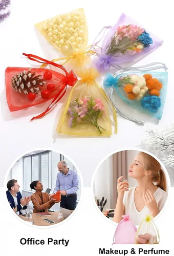 Miniatura 6 de 100 bolsas de organza transparentes con cordón para joyas, recuerdos de boda, suministros de fiesta, dulces, perfumes, cosméticos, eventos Amarillo