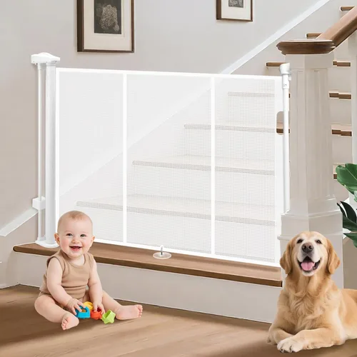 Miniatura 10 de Puertas retráctiles para bebés de 19.7 pies Puerta para perros - 236" Puerta de seguridad infantil extra ancha expandible, 37" de alto Puerta