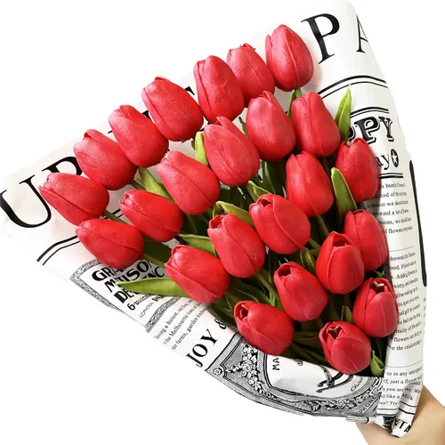 Miniatura 5 de UKELER Tulipanes artificiales a granel, 24 piezas de corona de bricolaje de tacto real, flores de tulipán artificiales para el hogar, cocina, boda
