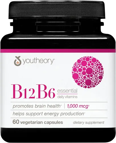 Miniatura 10 de Youtheory Vitamina B12 B6, suplemento diario de energía y apoyo cerebral, sabor líquido a frambuesa, 12 paquetes de 1 oz de una sola porción