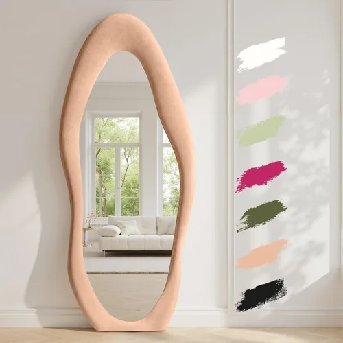 Miniatura 17 de Anpark Espejo de Cuerpo Completo 63"x24" Espejo de Piso de Cuerpo Completo Irregular Montado en Pared con Soporte Marco Envuelto en Franela Negra