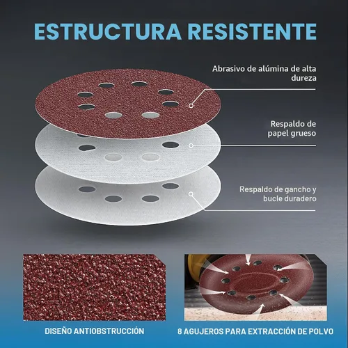 Miniatura 3 de S SATC - 72 discos de lija adhesivos de gancho y bucle de 5 pulgadas de 8 agujeros para lijadora orbital aleatoria 40 60 80 120 180 240 320 granos