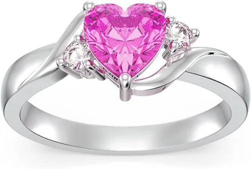 Anillos de cristal con forma de corazón 925 Plata de ley minimalista solitario con piedra de nacimiento de 12 meses, anillo personalizado con nombre