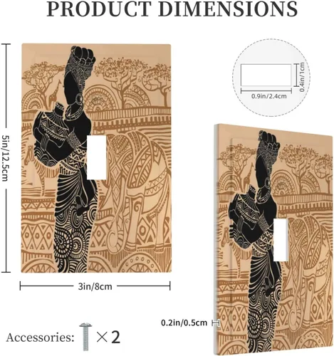 Miniatura 5 de Cubierta de Interruptor de Pared de Una Sola Gangua con Motivo de Mujer Africana, Zebra y Elefantes, Placa Decorativa para Toma Eléctrica