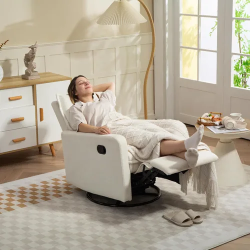 Miniatura 6 de Mecedora giratoria de 360° para cuarto de bebé, silla reclinable para cuarto de bebé, silla mecedora giratoria manual con respaldo alto, sillón