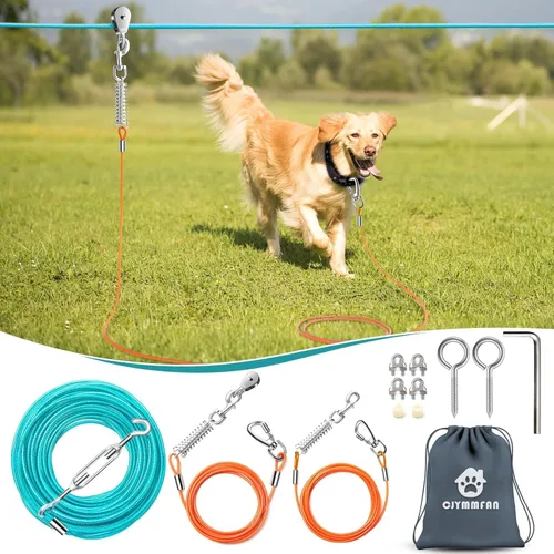 Miniatura 8 de Sistema de Trolley Profesional para Perros Corredores, Línea de Zip Resistente y Ajustable de 30 pies para Perros con Amarres de 10 y 15 pies