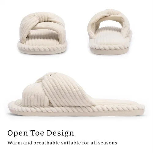Miniatura 4 de Chantomoo Pantuflas para mujer, de espuma viscoelástica, para el hogar, dormitorio, baño, spa, puntera abierta, con lazo de pana, acogedoras