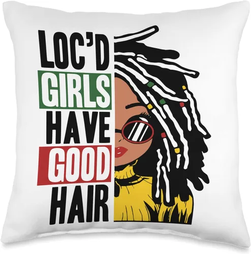 Locs Afro Dreadlocks Love Beauty Hair Loc'd Good Hair Black American African Girl Throw Pillow, 16x16, Multicolor