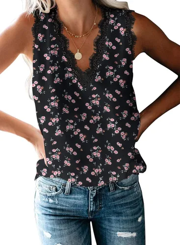 Miniatura 121 de VIISHOW - Camiseta sin mangas, sexy, con cuello en V y bordes de encaje para mujer, camisola de vestir, camisas de gasa, sin mangas, casuales