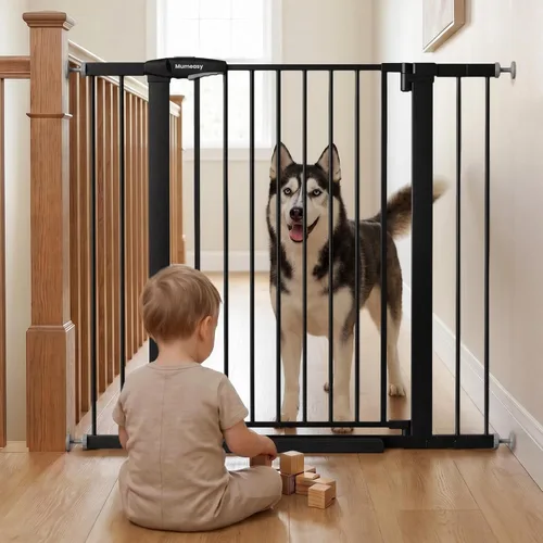 Miniatura 10 de Mumeasy Puerta de bebé de 29.7-46 pulgadas para escaleras, puerta de perro montada a presión para puertas, puerta de cierre automático a través