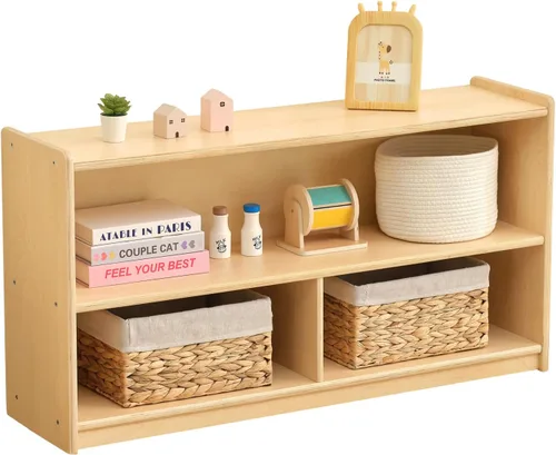 Miniatura 11 de OOOK Armario esquinero de madera, organizadores y almacenamiento de juguetes de 2 niveles, estante Montessori para habitación de niños, sala
