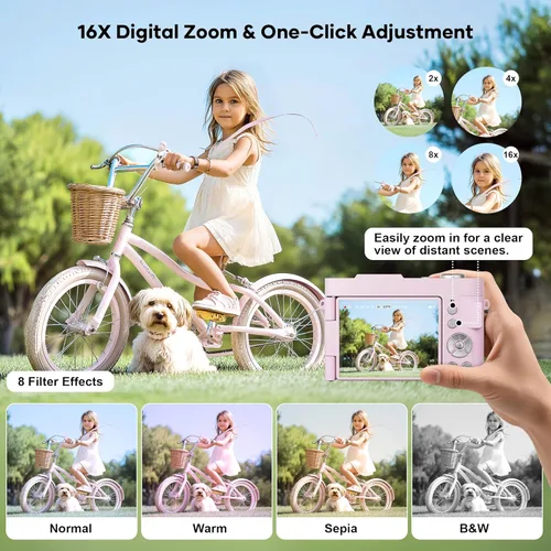 Miniatura 4 de Cámara digital 4K para fotografía con enfoque automático, cámara compacta de 50 megapíxeles con pantalla giratoria de 180°, zoom digital 16X, cámara