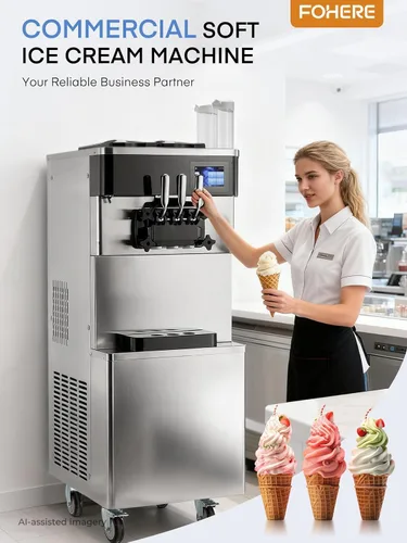 Miniatura 2 de Máquina de helado comercial de 5.8-7.9 galones/h, 3 sabores suaves con tolva de 14 L, máquina de helado de limpieza automática con panel LCD táctil