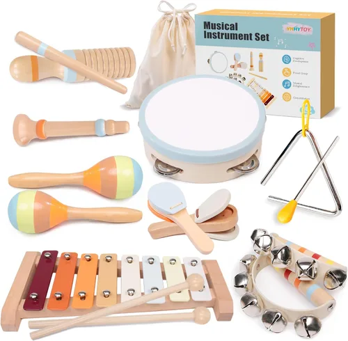 Juego de instrumentos musicales para bebés, juguetes musicales Montessori de madera para bebés de 18 meses, instrumentos de percusión para niños