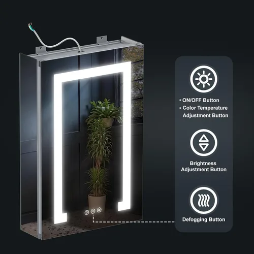 Miniatura 2 de Botiquín con luces, 16 x 24 pulgadas, solo cableado, antivaho, 3 colores/regulable, aleación AL, 2 salidas y USB, certificación ETL, montaje