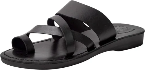 Holy Land Market Sandalias bíblicas unisex de cuero genuino para adultosniñoschanclaschanclaspantuflas (Jesús - Yashua) Belén estilo negro