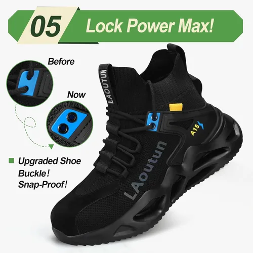 Miniatura 6 de LAoutun Zapatos con punta de acero para hombre, zapatos de trabajo, zapatos de seguridad, cómodos, ligeros, a prueba de pinchazos, zapatos