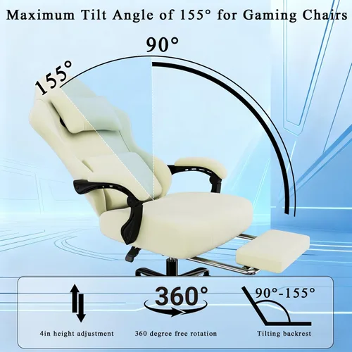 Miniatura 6 de Silla ergonómica para juegos, silla para videojuegos con soporte lumbar de masaje y reposapiés, silla de computadora de tela con altura ajustable